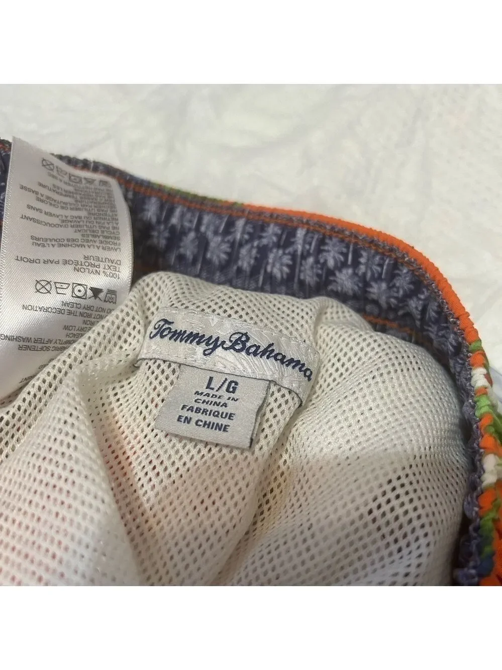 Tommy Bahamas Naples Swim Trunks Tropical Large Drawstring Orange Green Pockets
